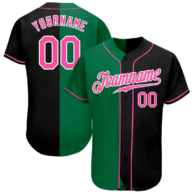 Baseball Jersey Casual-Custom Black Pink-Kelly Green Authentic Split Fashion Baseball Jersey