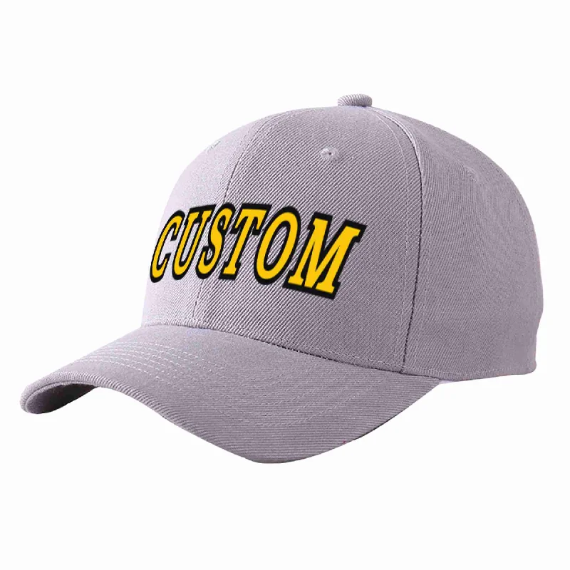 Baseball Cap Polyester-Custom Gray Gold-Black Curved Eaves Sport Baseball Cap Design for Men/Women/Youth