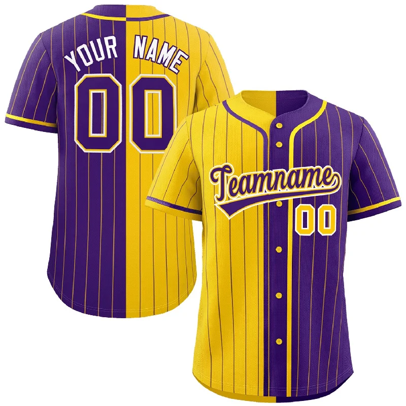 Baseball Jersey Business Casual-Custom Gold Purple Two Tone Striped Fashion Authentic Baseball Jersey