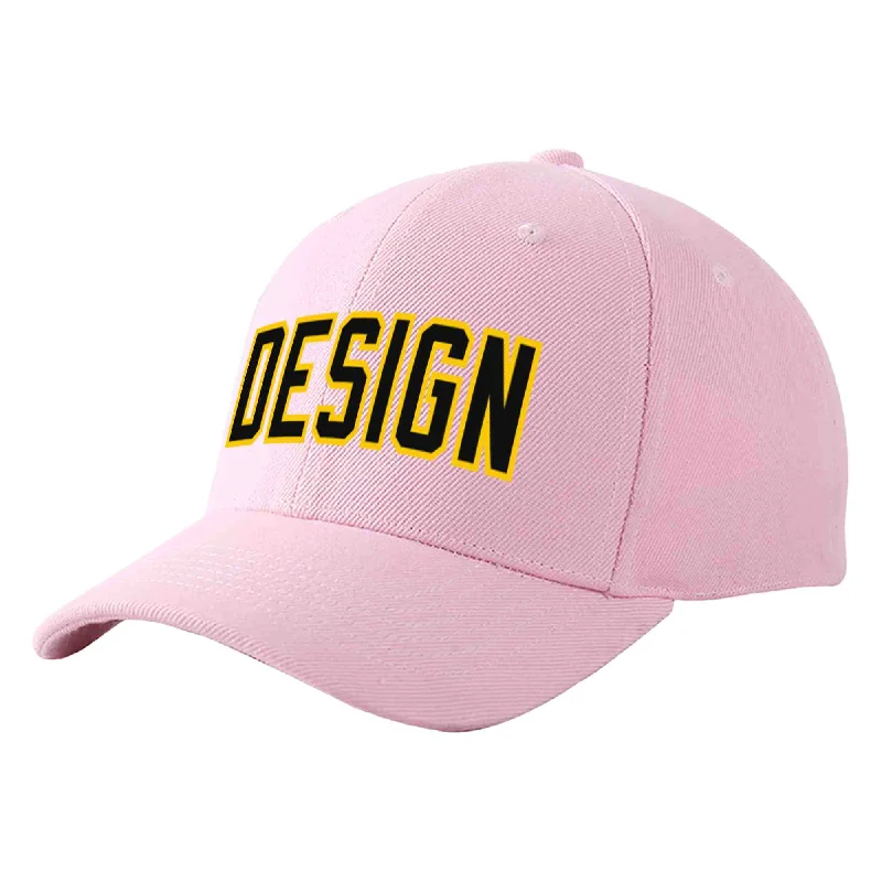 Baseball Cap Travel-Custom Pink Black-Gold Curved Eaves Sport Design Baseball Cap