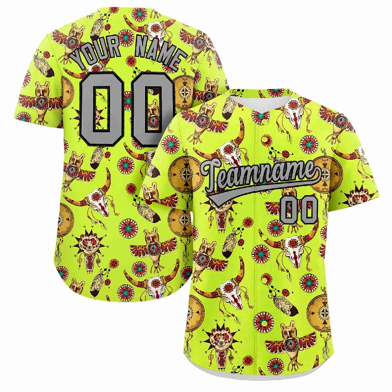 Baseball Jersey Gray-Custom Neon Green 3D Graffiti Pattern Personalized Design Authentic Baseball Jersey