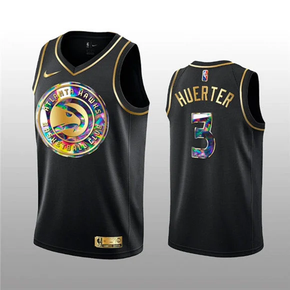 Basketball Jersey Team-Men's Atlanta Hawks #3 Kevin Huerter 2021/22 Black Golden Edition 75th Anniversary Diamond Logo Stitched Basketball Basketball Jersey