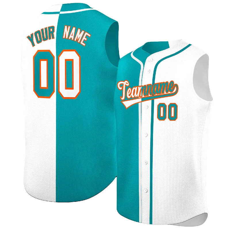 Baseball Jersey Funny-Custom Aqua White Split Fashion Design Authentic Sleeveless Baseball Jersey