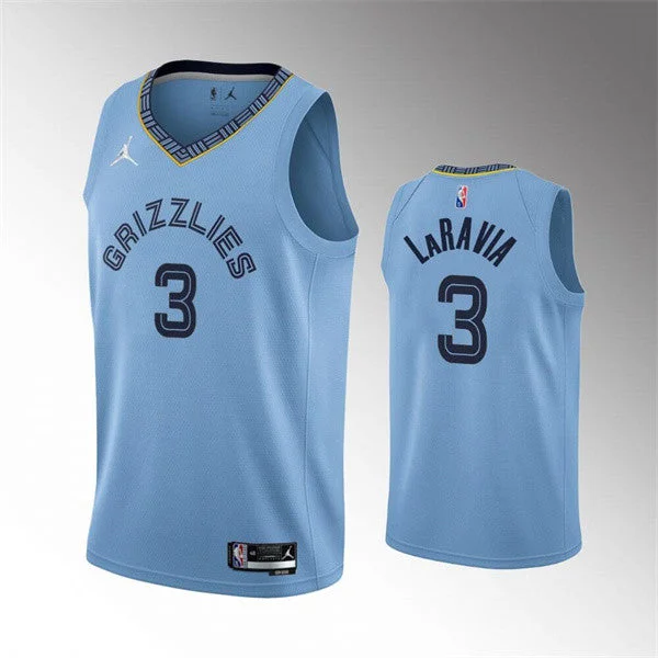 Basketball Jersey Gift-Men's Memphis Grizzlies #3 Jake LaRavia 75th Anniversary Statement Edition Light Blue Stitched Basketball Basketball Jersey