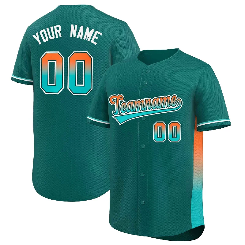 Baseball Jersey Artistic-Custom Aqua Orange-Aqua Personalized Gradient Font And Side Design Authentic Baseball Jersey