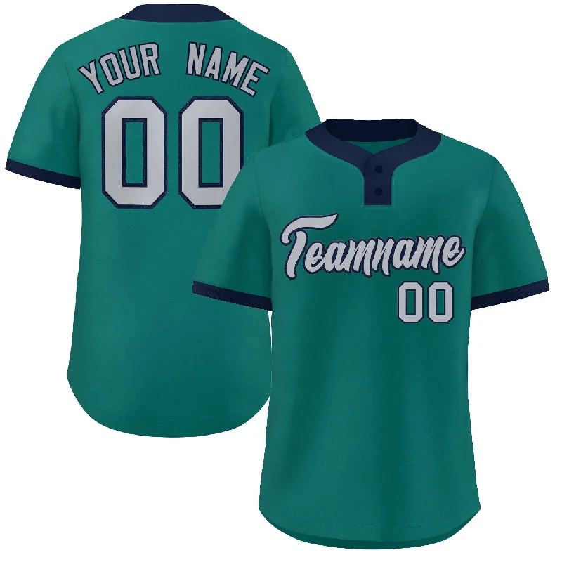 Baseball Jersey Yellow-Custom Aqua Gray-Navy Classic Style Authentic Two-Button Baseball Jersey