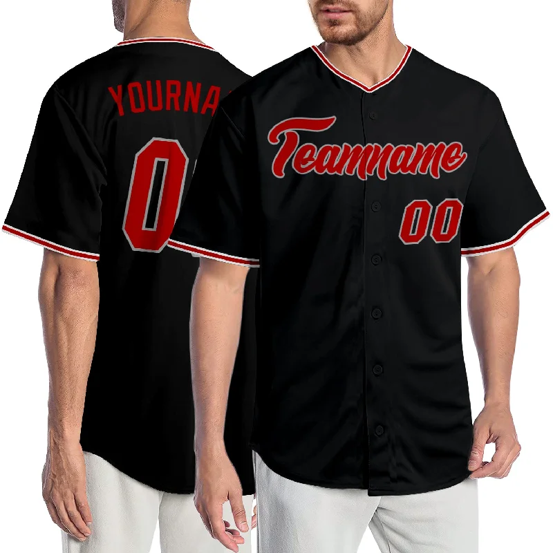 Baseball Jersey Fashion-Custom Black Red-Gray Authentic Baseball Jersey