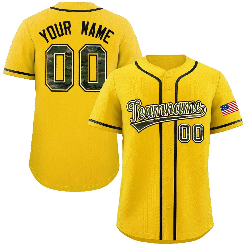 Baseball Jersey Halloween-Custom Gold Personalized Camo Font Authentic Baseball Jersey