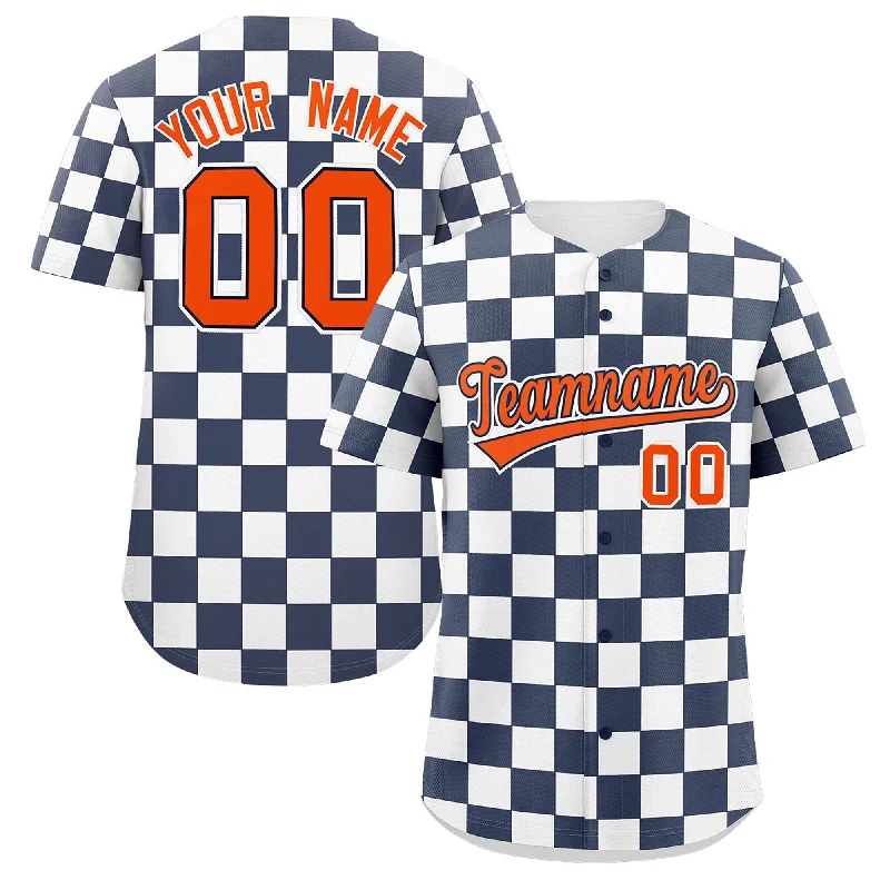 Baseball Jersey Waterproof-Custom Navy White Square Grid Color Block Design Authentic Baseball Jersey