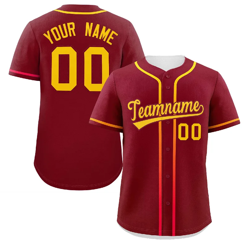 Baseball Jersey Work-Custom Crimson Gold Personalized Gradient Ribbed Design Authentic Baseball Jersey