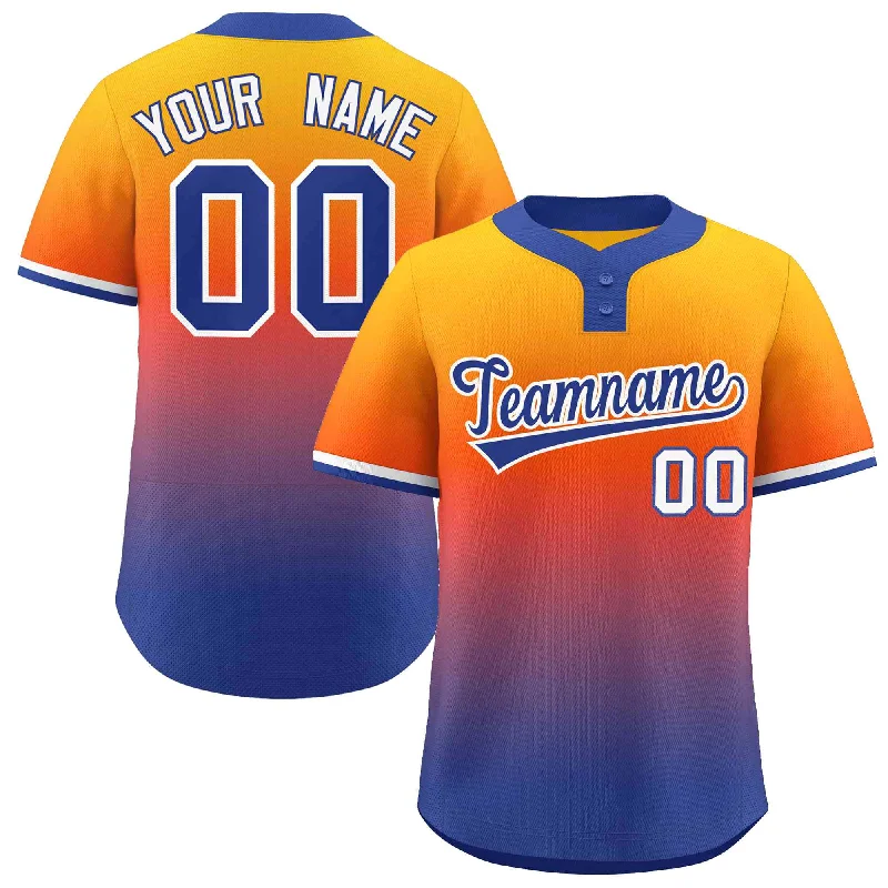 Baseball Jersey Wholesale-Custom Gold Orange Royal-White Gradient Fashion Authentic Two-Button Baseball Jersey