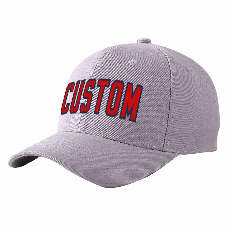 Baseball Cap Hall of Fame-Custom Gray Red-Navy Curved Eaves Sport Baseball Cap Design for Men/Women/Youth