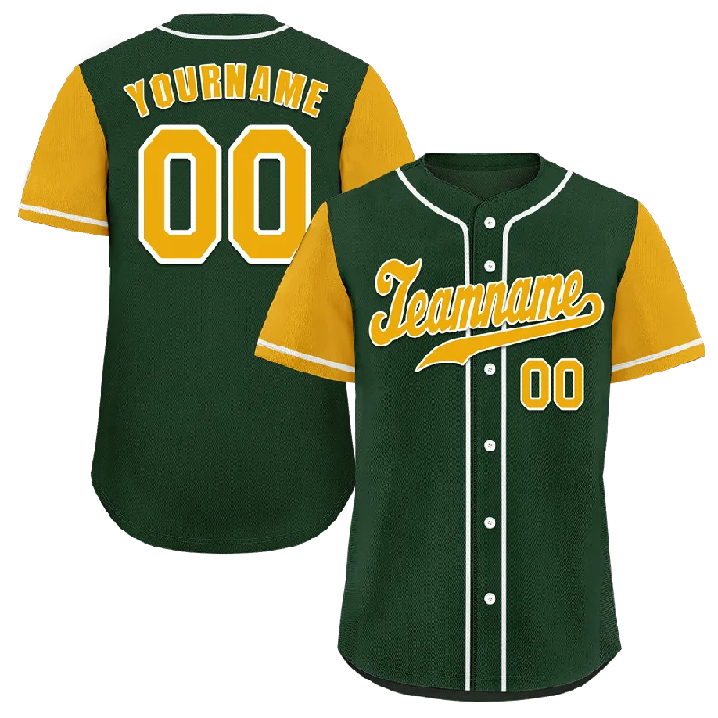 Baseball Jersey Baby-Custom Green Yellow Raglan Sleeves Yellow Authentic Baseball Jersey