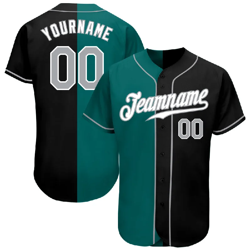 Baseball Jersey Printed-Custom Black Gray-Teal Authentic Split Fashion Baseball Jersey