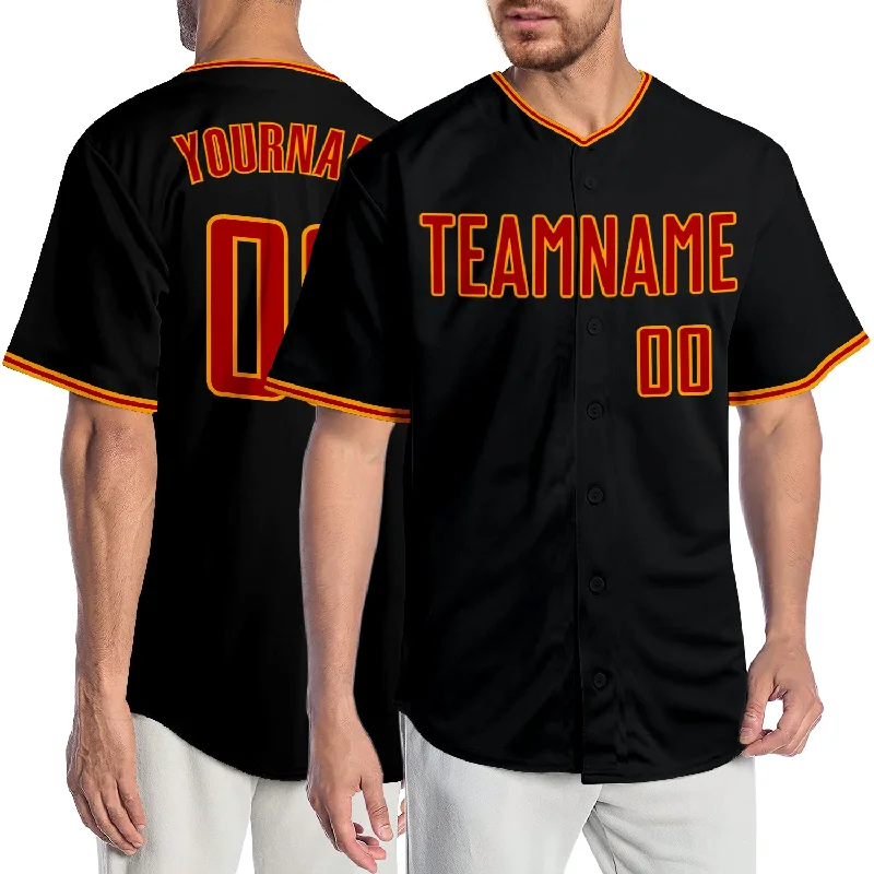 Baseball Jersey Minimalist-Custom Black Red-Gold Authentic Baseball Jersey