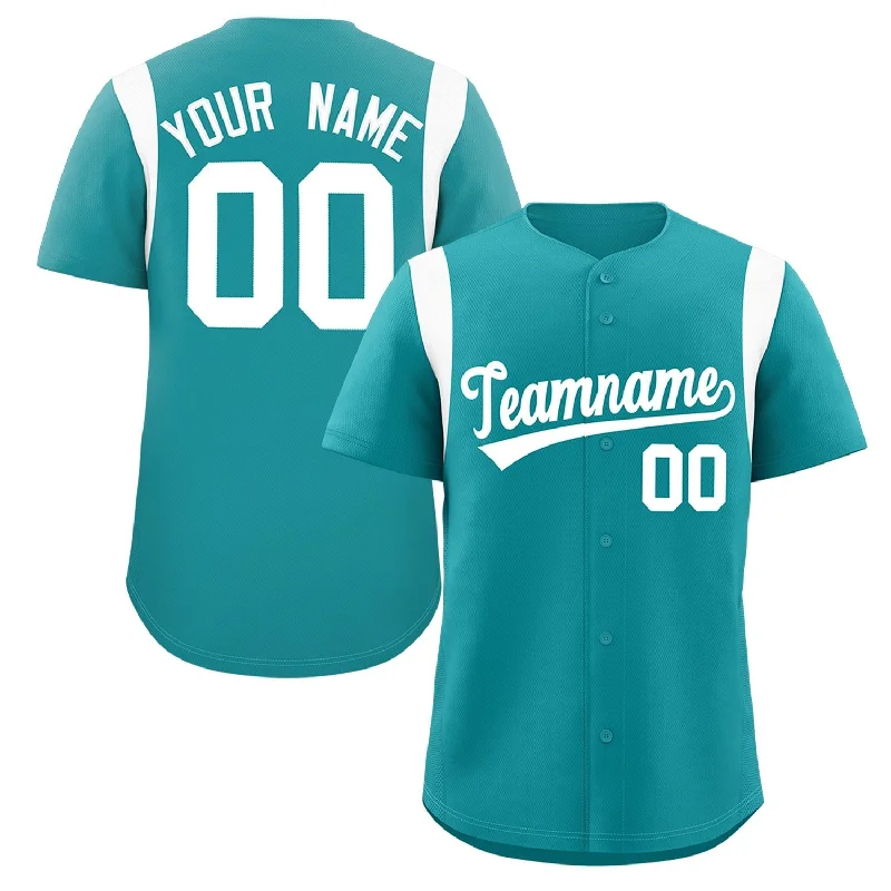 Baseball Jersey Outdoor-Custom Aqua White Classic Style Personalized Full Button Authentic Baseball Jersey