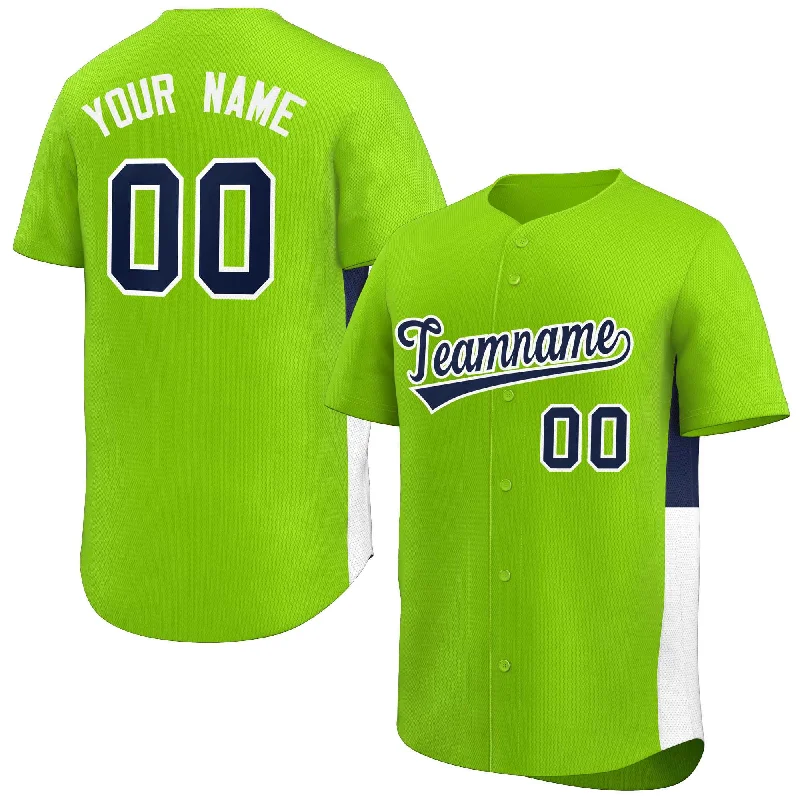 Baseball Jersey Aesthetic-Custom Neon Green Navy-White Personalized Side Two-Tone Design Authentic Baseball Jersey