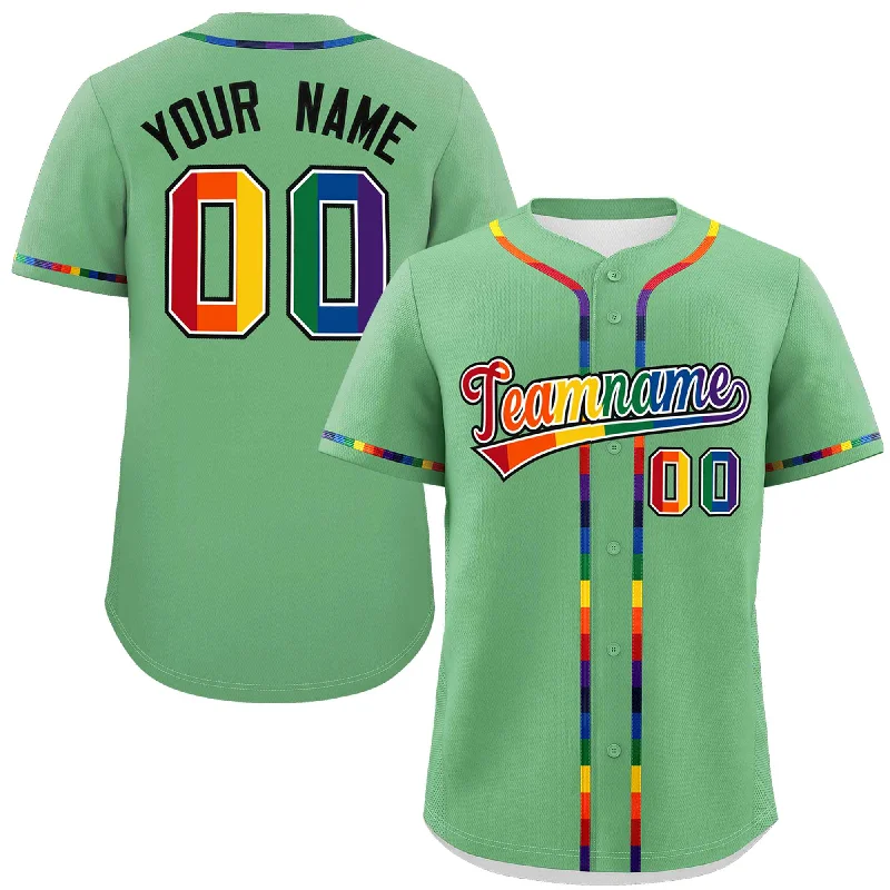 Baseball Jersey Striped-Custom Light Green LGBT Rainbow For Pride Month Classic Style Authentic Baseball Jersey